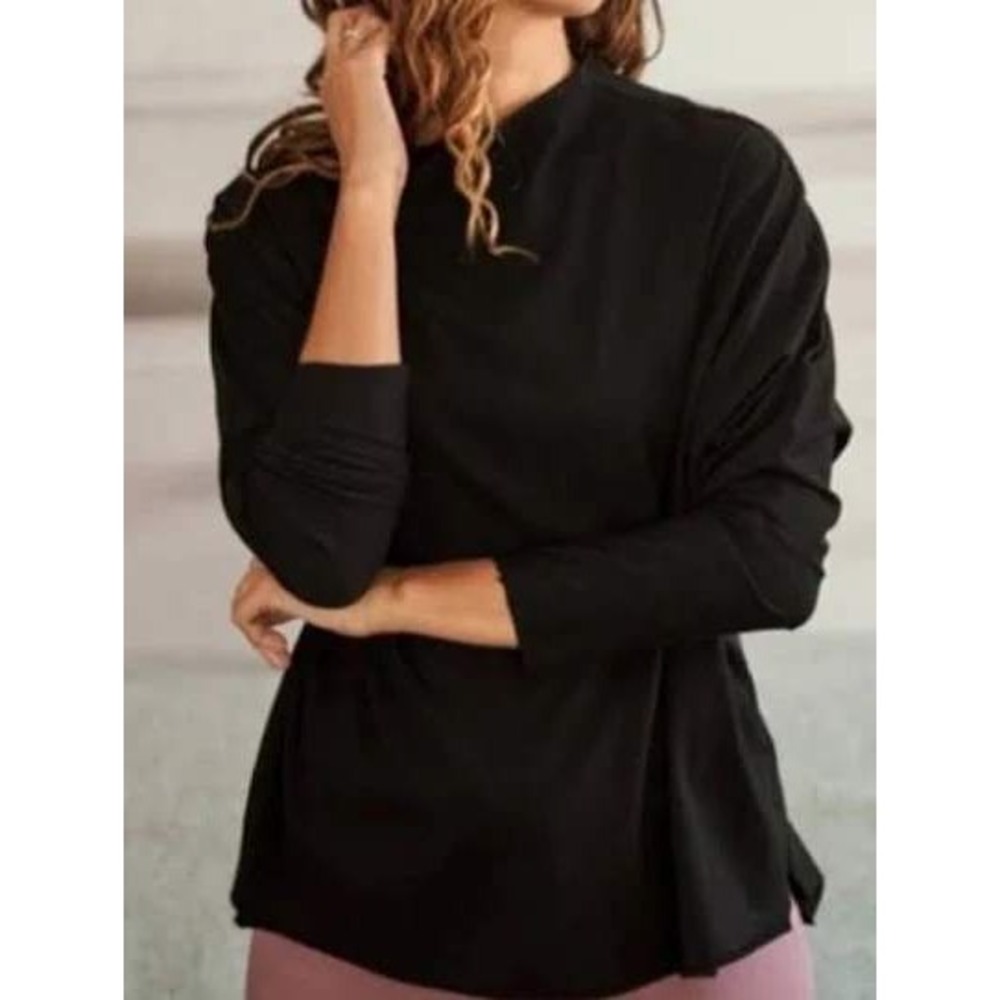 Frank & Eileen Effie Long Sleeve Funnel Neck Sweatshirt in Black Size Large - Picture 2 of 8